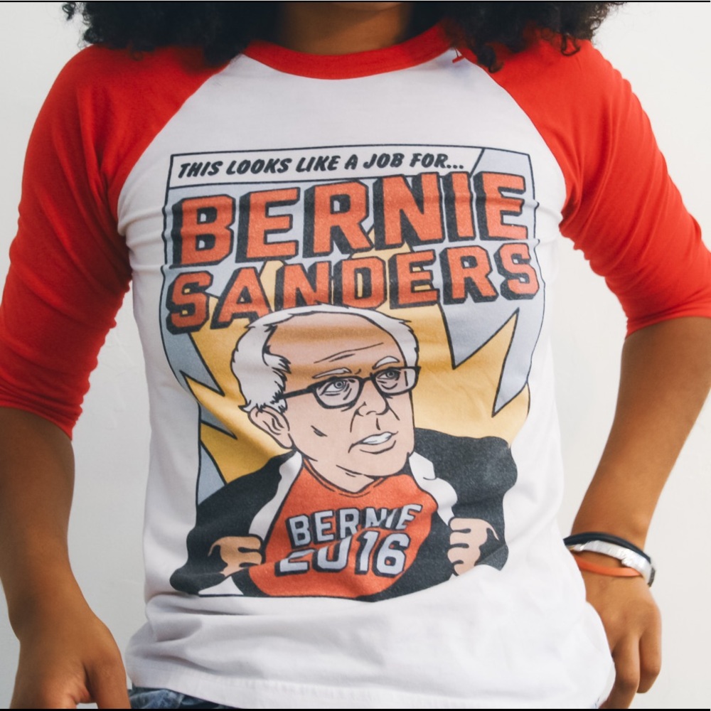 Bernie Sanders Cartoon Baseball Tee